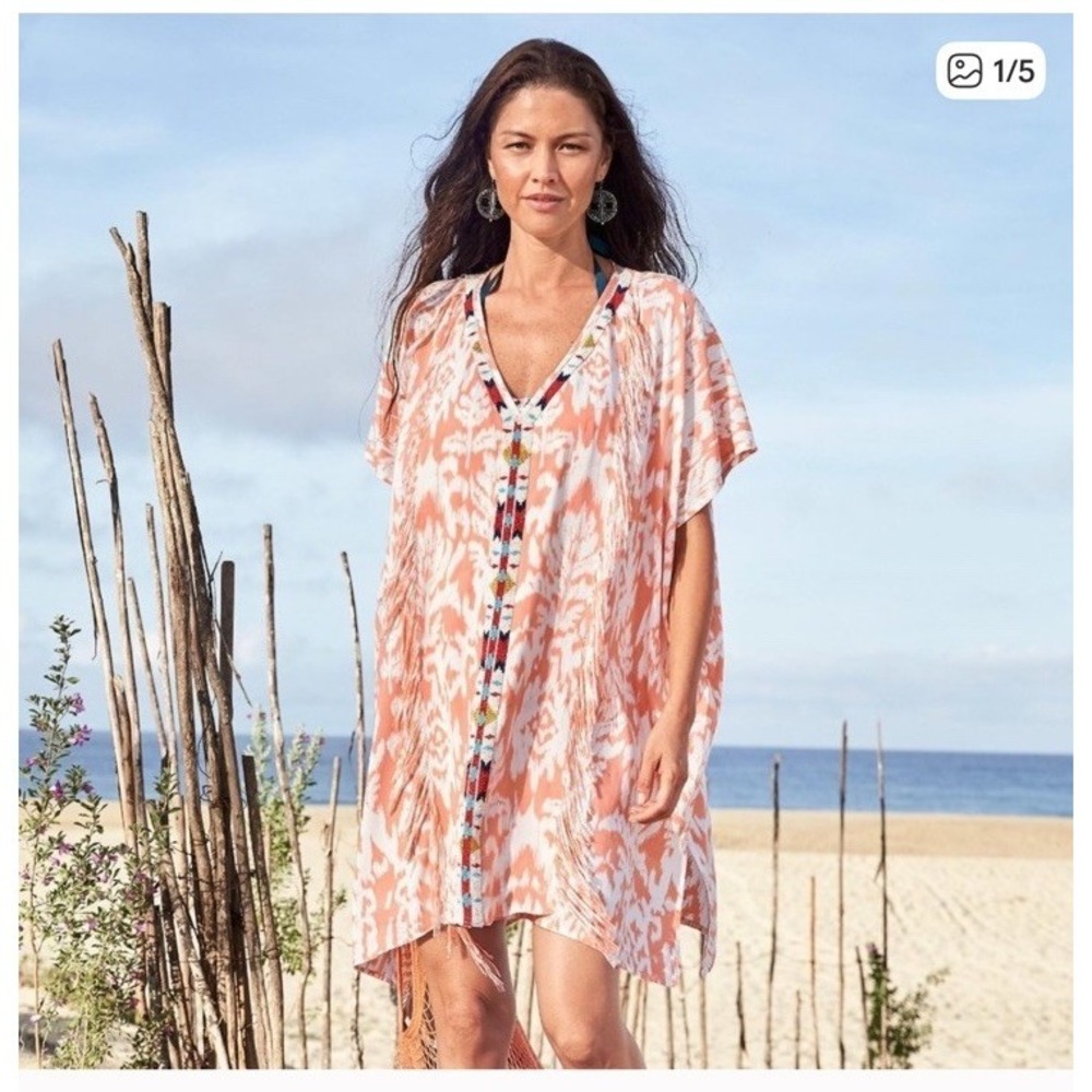 Sundance Beaded Issa‎ Cover Up Fringe Boho Orange Size L/XL